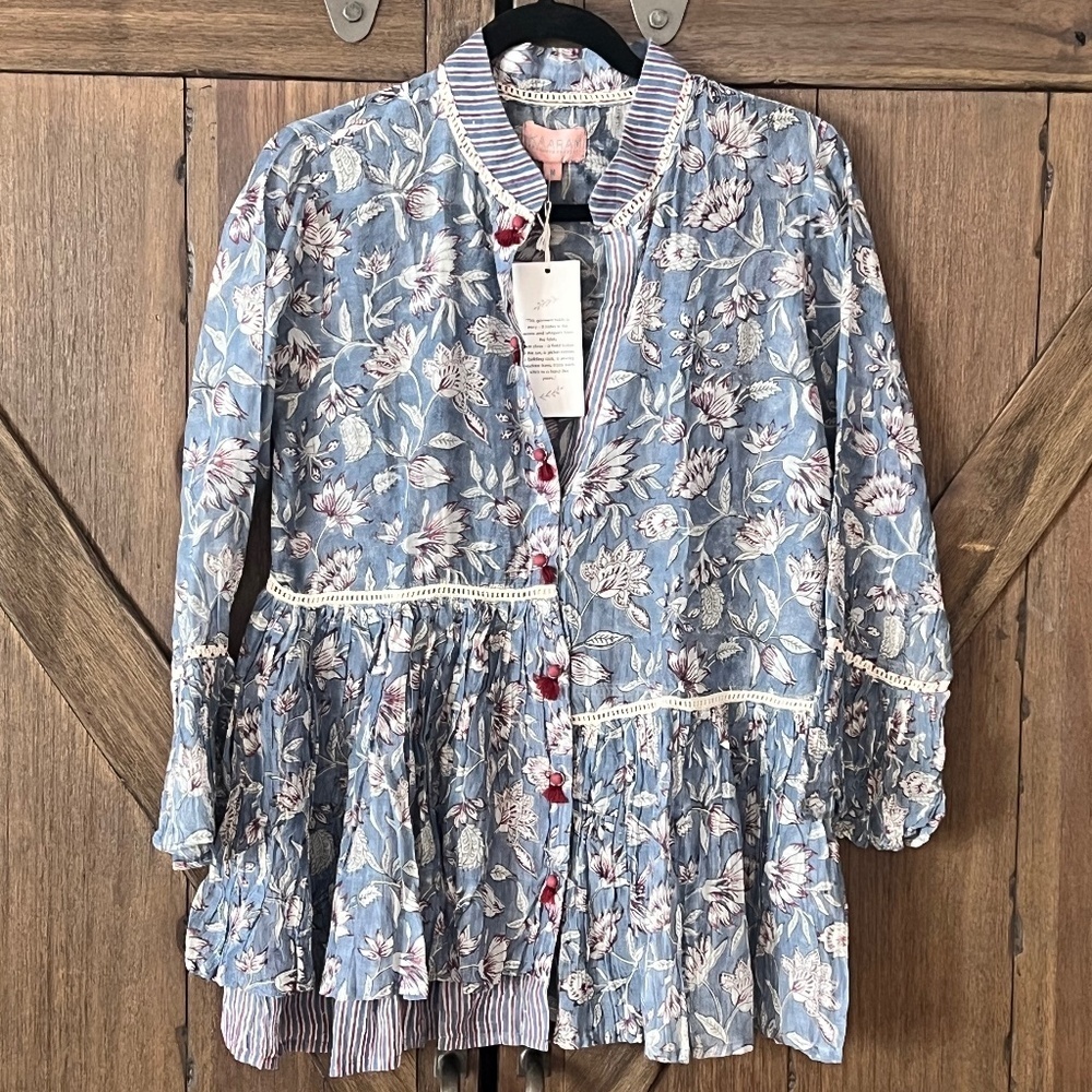 Kaarah by Kaavya Bhandari Block Printed Floral Chanderi Blouse Size Medium NWT - Picture 3 of 7